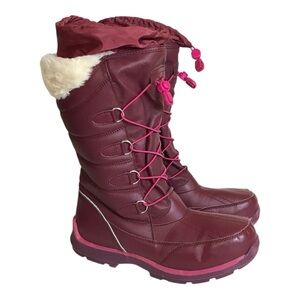 Land Ends Girl  “Snowflake” insulated Winter Snow Boots Sz.7Y in Maroon/ Pink